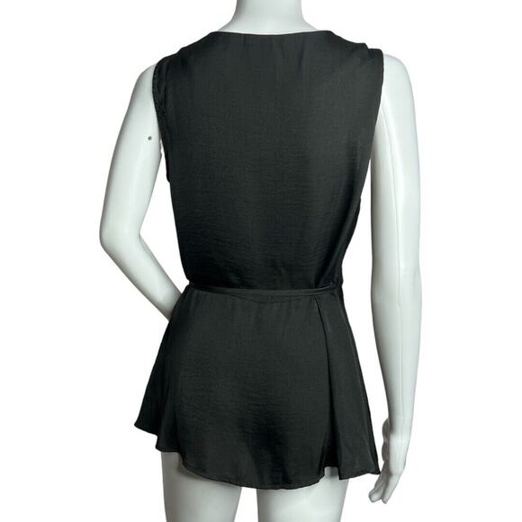 Modcloth Shirt Womens Medium Black Wrap Blouse Satin Sleeveless True Wrap Casual - Picture 3 of 7